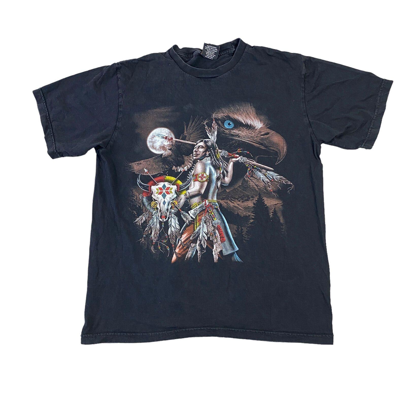 Burning Eagle T-Shirt Mens Womens Tees Top Native American Graphic Print 00S Black Mens XL