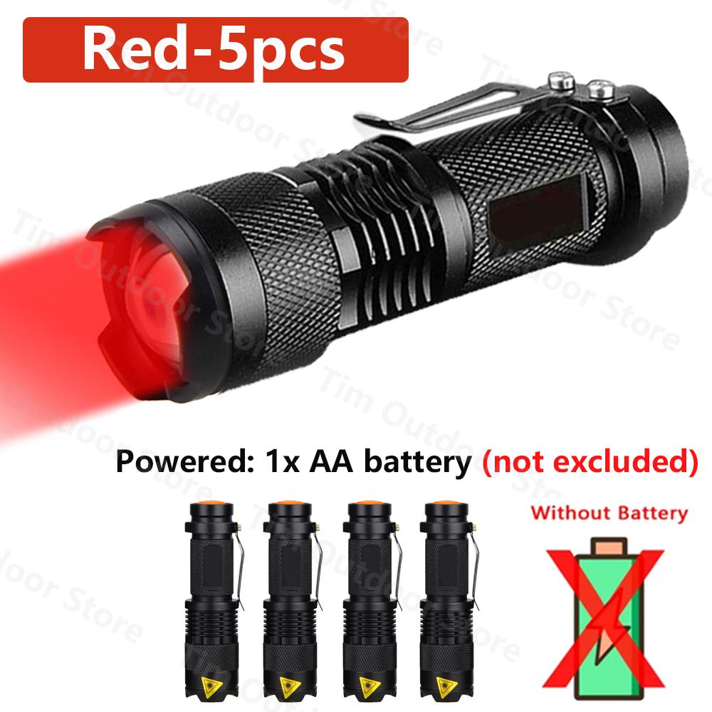 Mini LED Flashlight Green/Red Zoomable Tactical Torch Lamp Hunting Portable Torch Flash light Adjustable Flashlight for Hiking