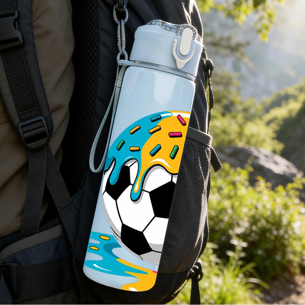 1PC Color Splash Soccer Ball Graphic 750ml Color Plastic Water Bottle Leakproof Flip Straw Lid For Sports Office Home Use
