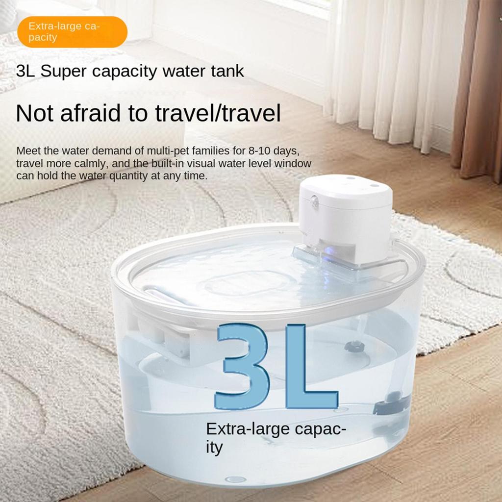 Cat Water Fountain 3L Sensor Rechargeable Quiet Waterer Water Fountain for Cats for Drinking Tabletop Desk Puppy Kitten Dog