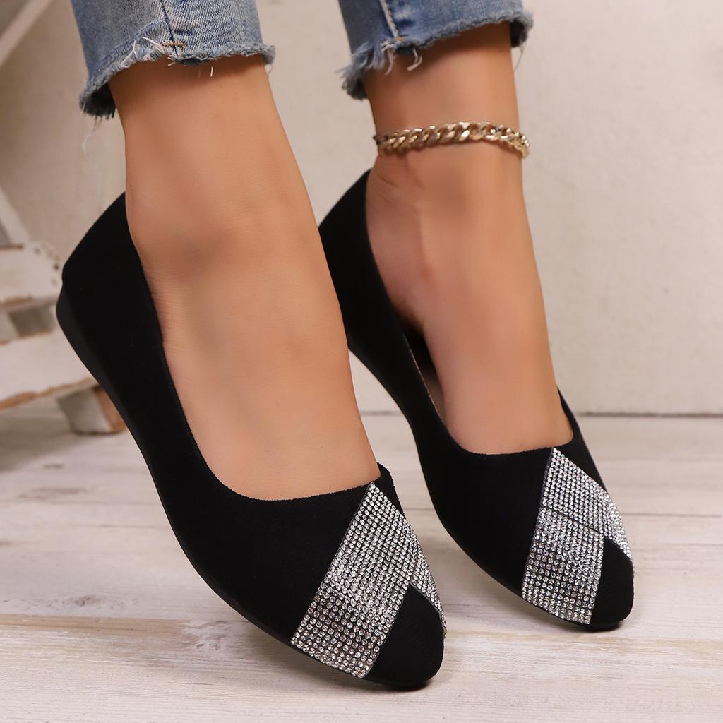 Fashion New Women's Fashion Temperament Ballet Shoes Low-heeled Comfortable and Stylish Single Shoes Rhinestone-decorated Low-cut Flats