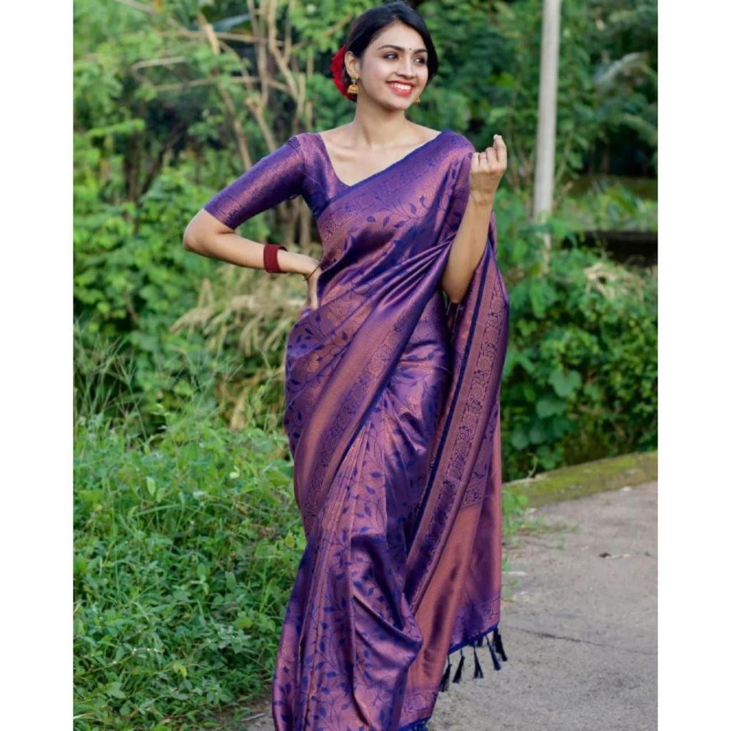 Indian Traditional Soft Lichi Silk Saree With Jecquard Weaving