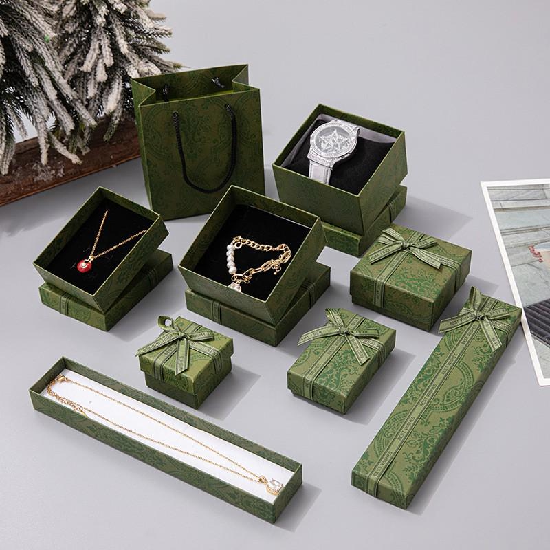 Vintage Green Jewelry Gift Box for Rings, Necklaces, Lipstick, Perfume & Watch with Classic Print