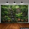 2D Tropical Waterfall Backdrop Green Plant Stone Wall Background