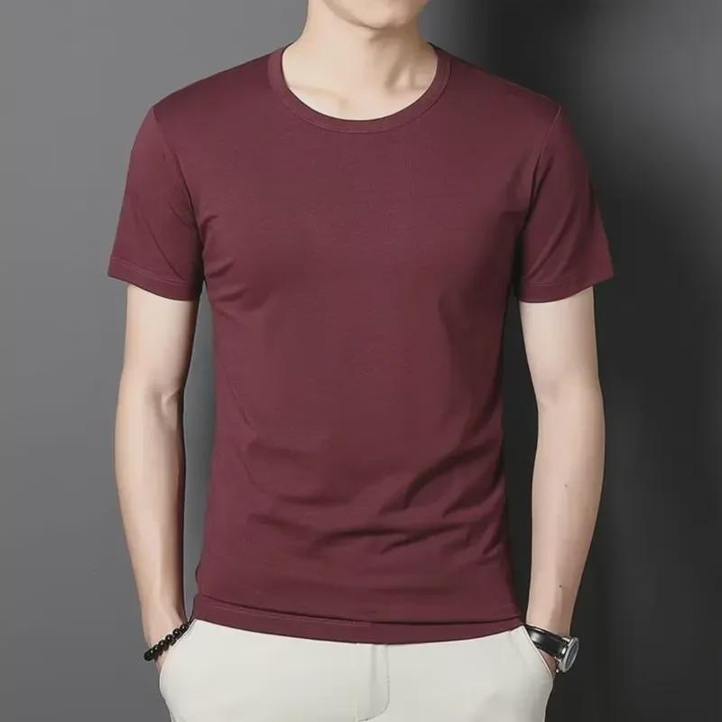 "Korean Slim Fit Men's Summer Short-Sleeve T-Shirt - 140g Polyester Solid Color"