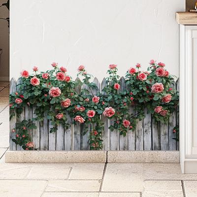 Fence Rose Bush Wall Waterproof PVC Pattern Sticker Home Red Flower Sticker Removable Office Living Room