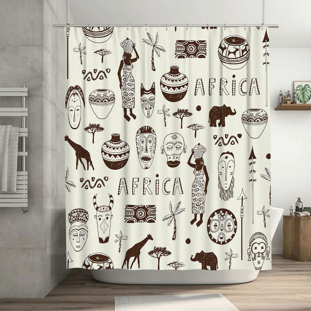 Vintage African Print Shower Curtain Waterproof Fabric Decorative Home Bathroom Accessories Set