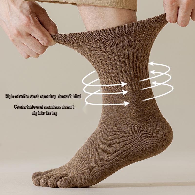 Chaussettes mi-mollet à cinq doigts pour hommes - Anti-odeur, Absorbantes la transpiration, Sans couture, Anti-boulochage, Pur coton, Automne/Hiver.