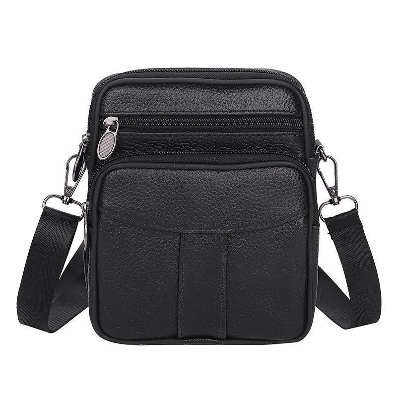 Double Zipper Genuine Leather Men’s Crossbody Bag, Multi-Zipper Small Shoulder Bag for Phone, Wallet, Travel & Daily Use