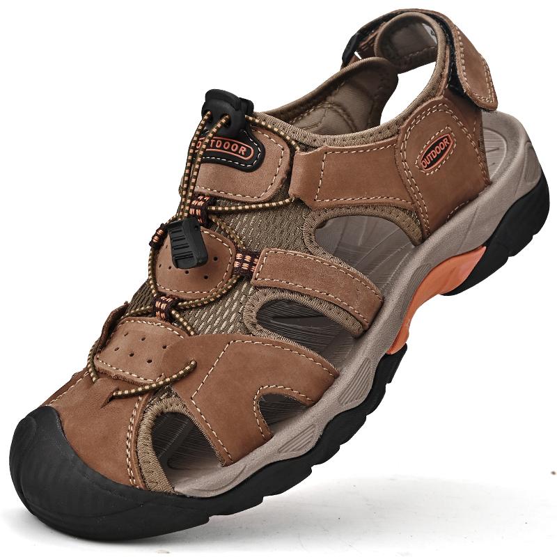 Fashion Summer Mens Casual Shoes Leather High Quality Non-Slip Outdoor Sandals Fashion Walking Beach Shoes for Men Breathable Mocassins