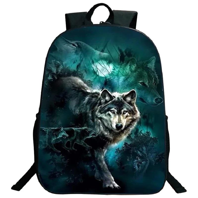 Ice Fire Wolf Backpack Schoolbag Primary School Students Backpack Angry Wolf Printed Bookbag Kids Back To School Mochila Gift