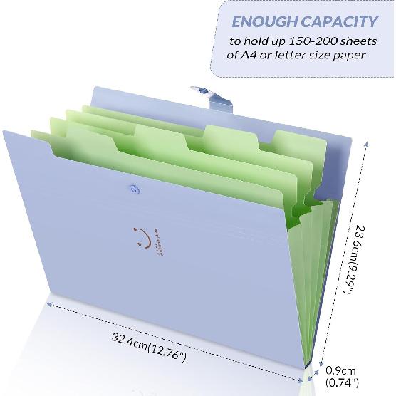 SKYDUE Expanding File Folders with 5 Pockets, Accordion File Organizer with 32 Labels, Portable Document Paper Organizer, Filing Folders, Letter / A4