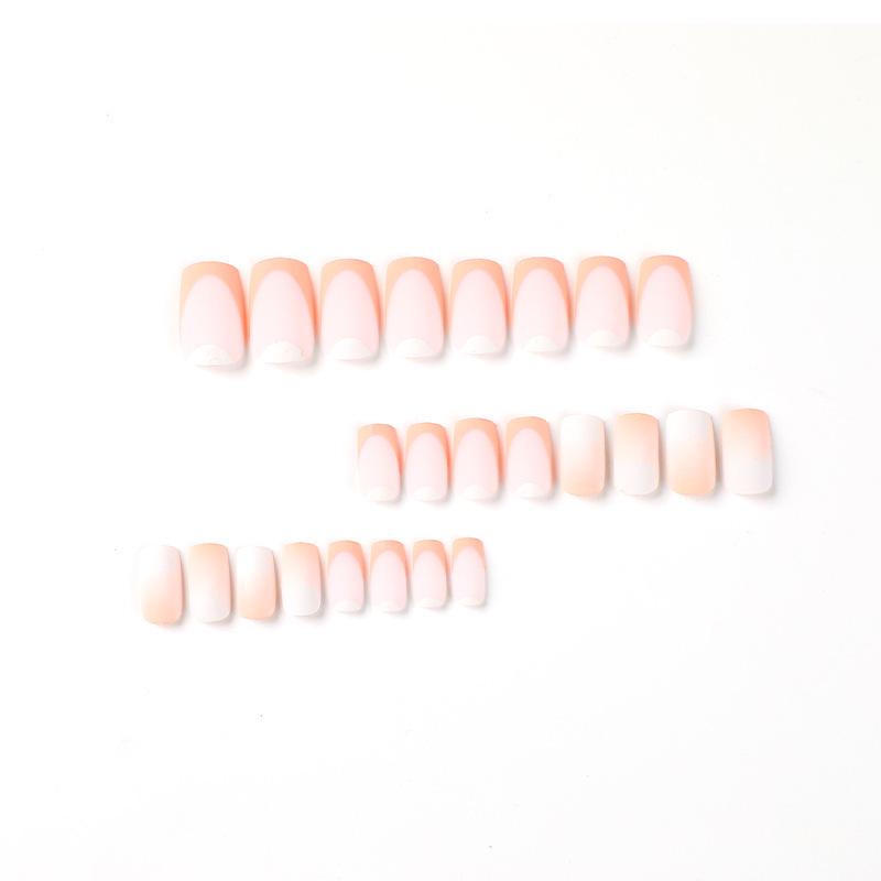 Orange & Yellow Gradient French Frosted Nail Stickers - Wearable Finished Nail Tips