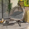 Hanging Chair with Stand, Egg-Shaped Hanging Swing with Removable Washable Cushion, Hammock for 2 People, Swing Chair Indoor Outdoor, Sand+Black