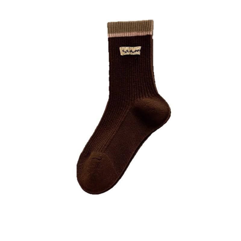 Women's Autumn and Winter Wool Mid-calf Socks in A Color-blocked Cartoon Cute Boneless Striped Warm Long Sock