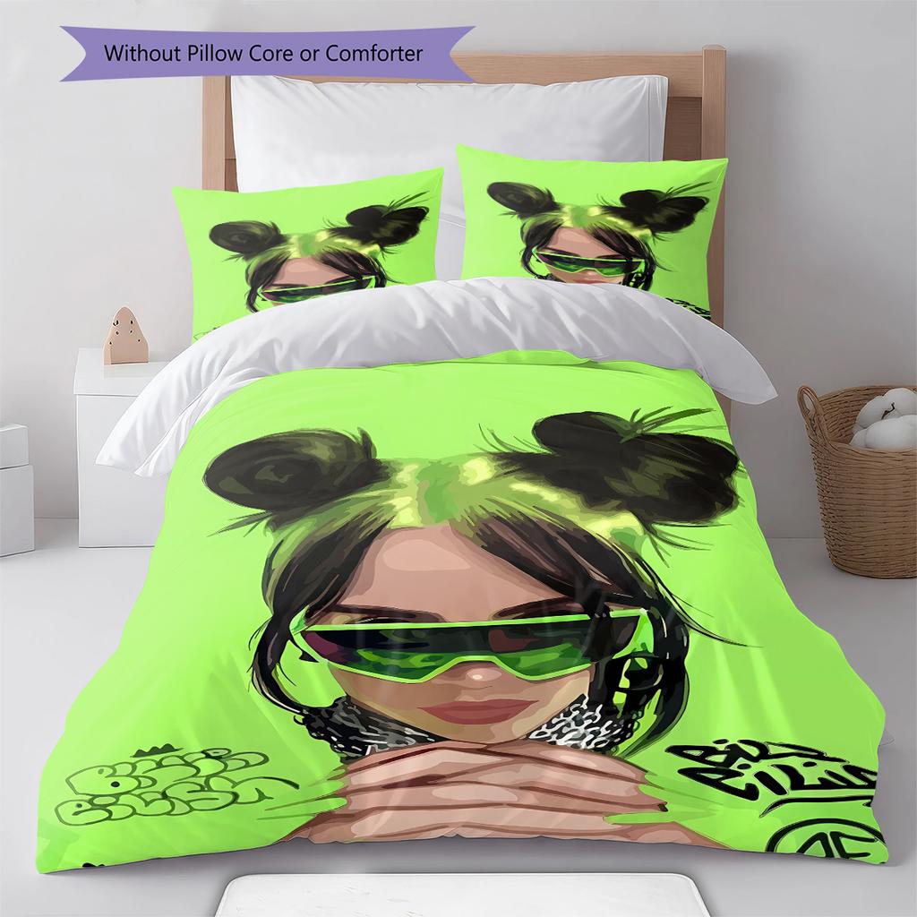 Billie Eilish Pattern Bedding,Quilt Set Quilt Cover Pillowcase Home Birthday Gift (1 * Duvet Cover + 2 * Pillowcase, Without Core)