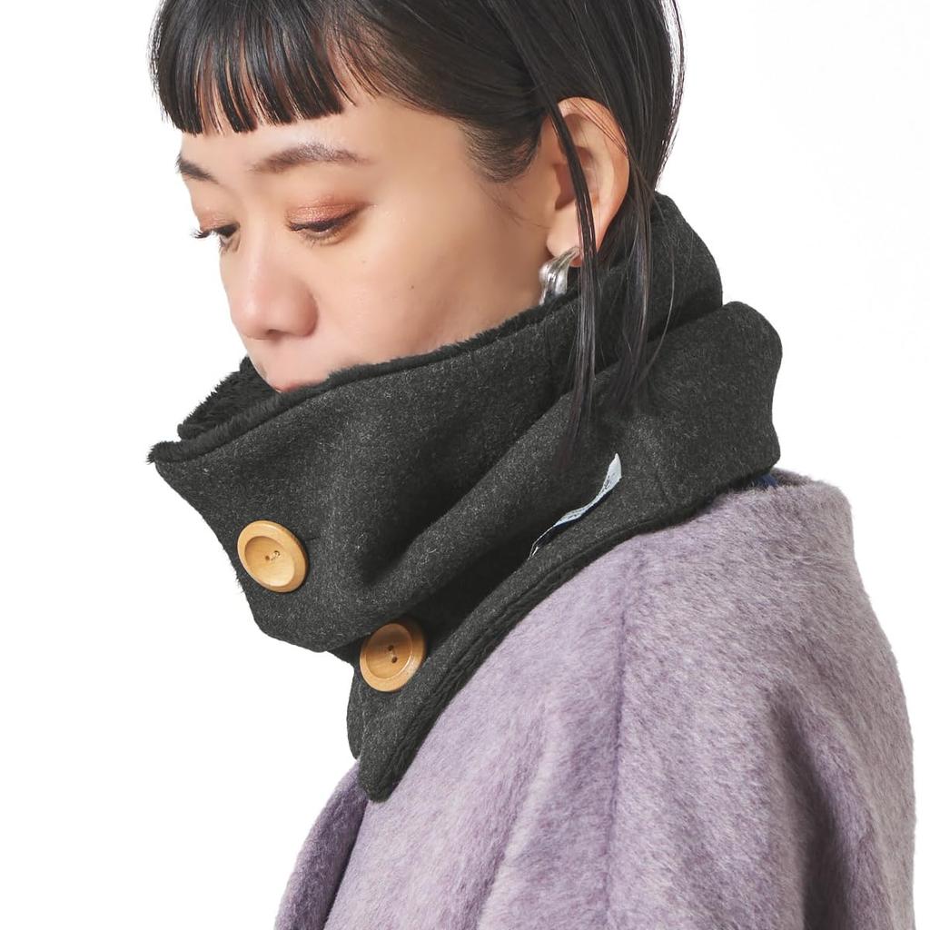 CHARM Neck Warmer Stylish and Warm for Fall and Winter Ultra-Lightweight Button-Down Boa-Lined [Free Size/Black]
