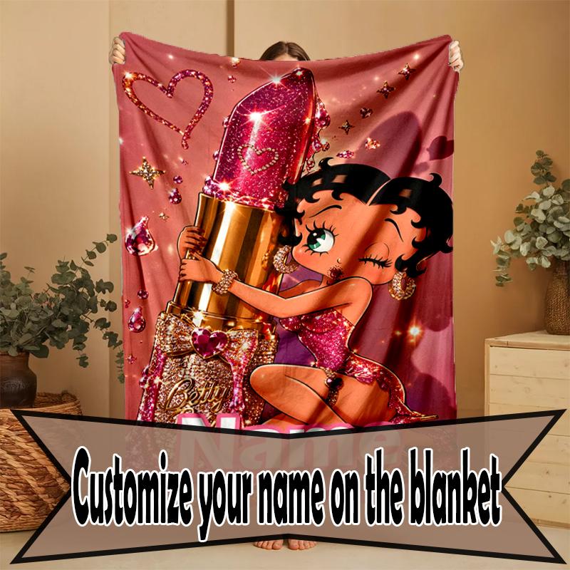 Custom Name Personalized Betty Boop Print Blanket, Home Decor, Bedroom, Sofa, Camping, Couch, Gifts for Birthday Christmas