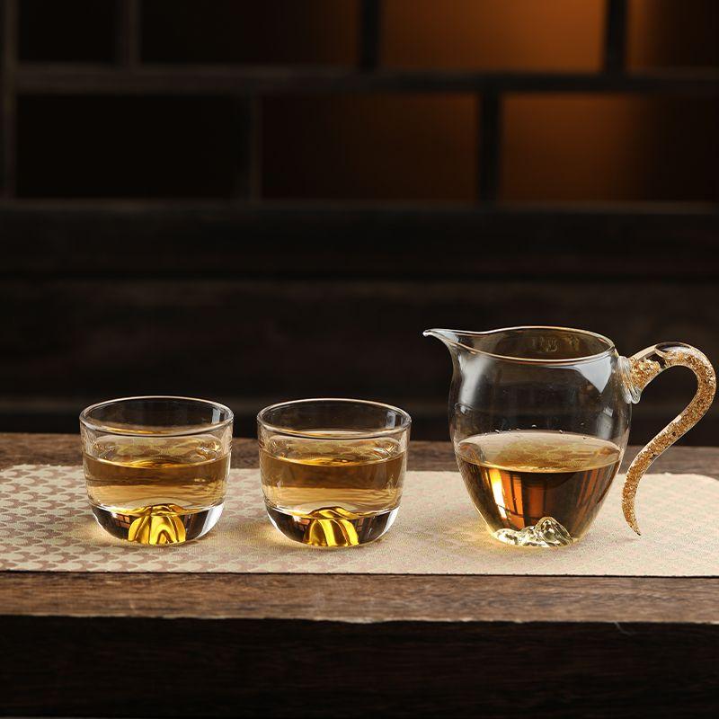 Crystal Glass Tea Set with Gold Accents, Heat-Resistant Borosilicate Pitcher,  Separator for Kungfu Brewing & Serving Set