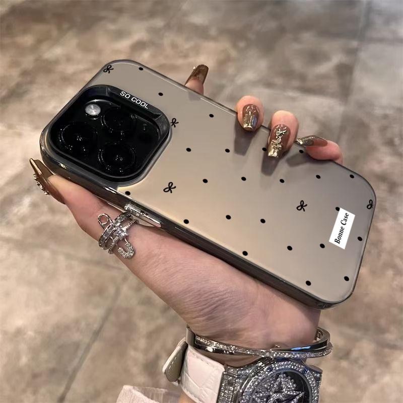 Black Dot Bow Label Phone Case For iPhone 17 16 Pro Max 15 14 13 12 11 XS X XR 7 8 Plus 16E 17 Air Shockproof Bumper Cases Cover