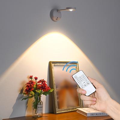 A White/black Rechargeable LED Wall Lamp with Remote Control, No Need To Punch Holes, Battery-powered Night Lights for Galleries, Stairs, Corridors