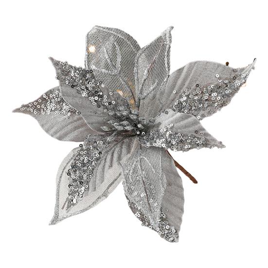 11" Christmas Artificial Flowers Glitter Sequins Poinsettia Flower Fabric Fake Flower Picks for Xmas Tree Ornament Wedding Birthday Wreath Decoration