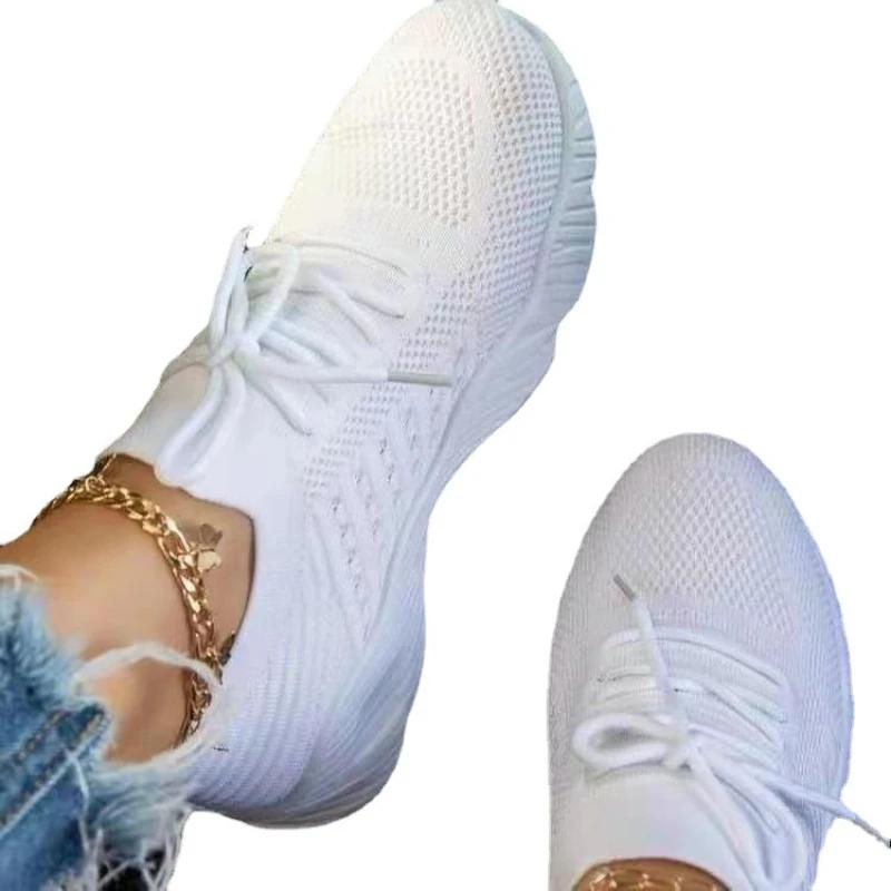 2024 Fashion Sneakers Shoes Lace Up Platform Shoes for Women's Summer Plus Size 43 Flat Mesh Sports Shoes Woman Shoes