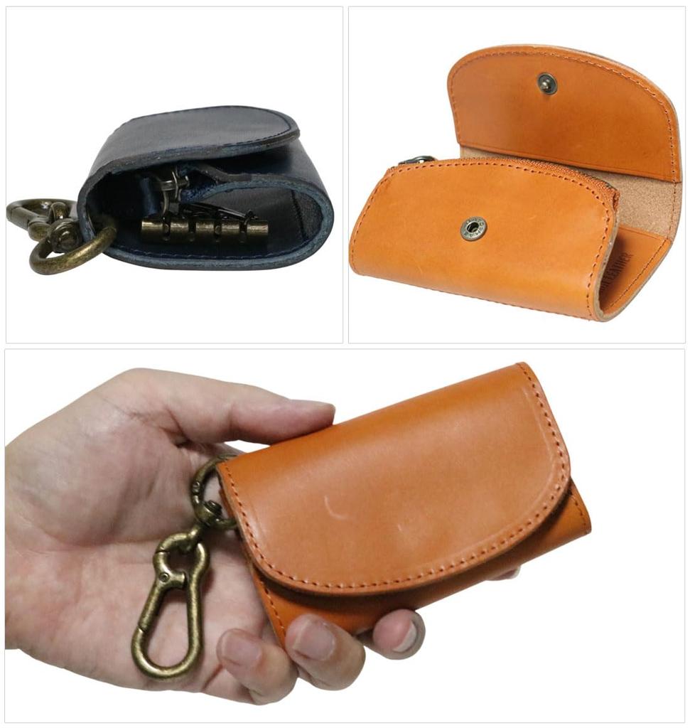 Bercute Black Tochigi Leather Key Key Genuine Leather with Coin Purse and Smart Key Key Popular Case, 4-Ring Ring, Carabiner, Compatible, Slim,