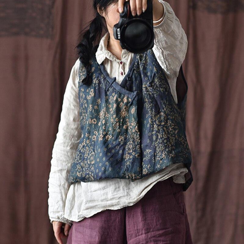 Buy Johnature Women Vintage Vests Coats Sleeveless VNeck Button Print