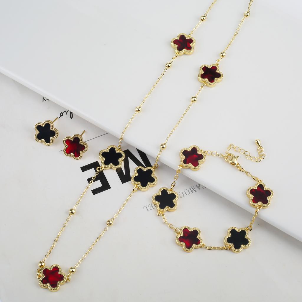 New Sweater Chain Five Point Star Creative Plant Plum Blossom Jewelry Set Shell Simple Bracelet/Necklace/Earrings Women's Clover