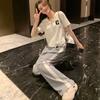 2025 Korean Style Women's Hooded T-Shirt & Wide-Leg Pants Set