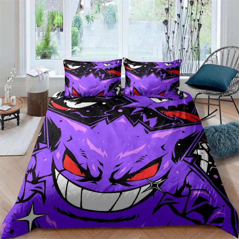 CustomizableAnime Gengar Printed Bedding Set 3 Piece Soft Microfiber Duvet Cover Set Teens Game Room Decor No Sheet No Filling