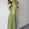 Avocadogrünes Neckholder-Kleid für den Sommer, französisches Senioren-Gefühl für die Taille, langes Kleid