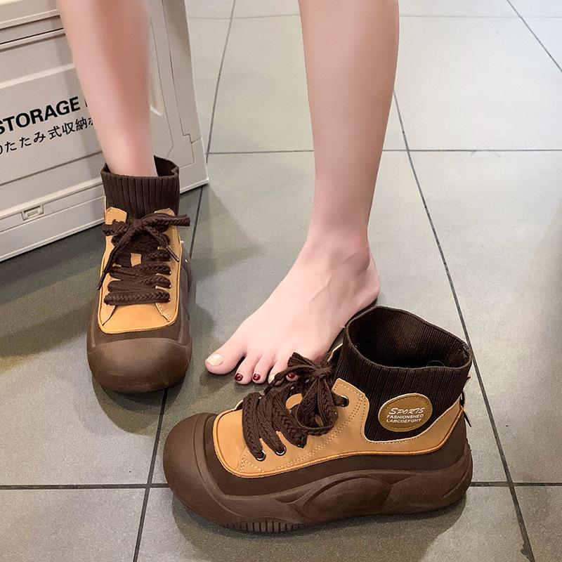 High-top shoes women's 2025 new autumn and winter thick-soled soft-soled soft-faced comfortable wool single boots short Martin boots