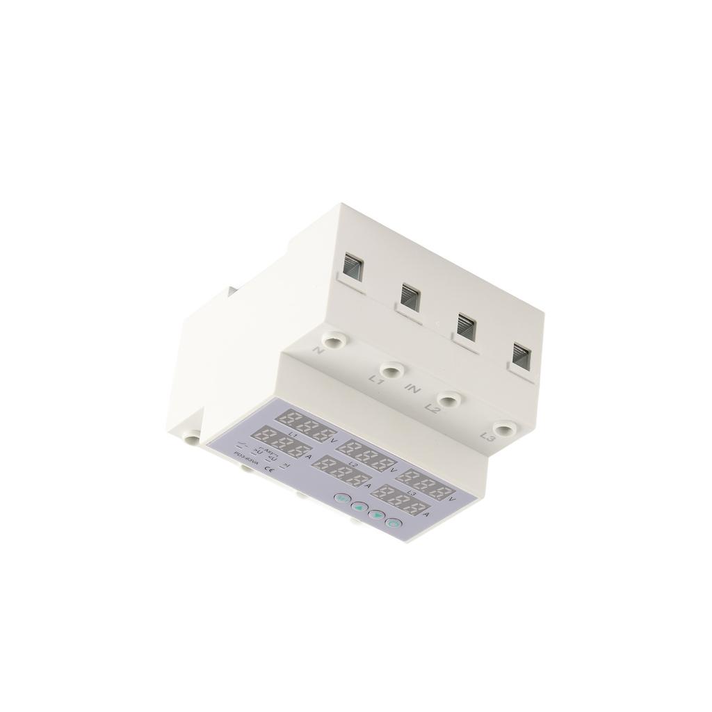 3 Phase DIN Rail Voltmeter Ammeter Automatic Overvoltage Overcurrent Protector AC 390?500V