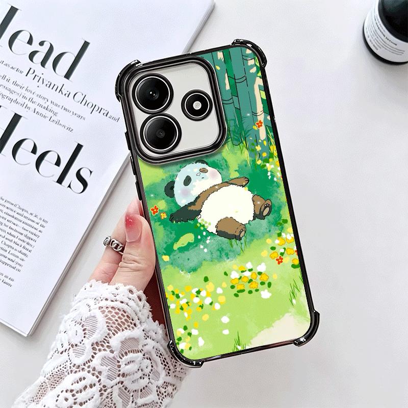 Cute Cartoon Panda Plating Phone Case For Xiaomi Redmi Note 14 15 Pro Plus 13 12 11 11S 11T 10 9S 9 5G Anti-Fall Airabag Cover