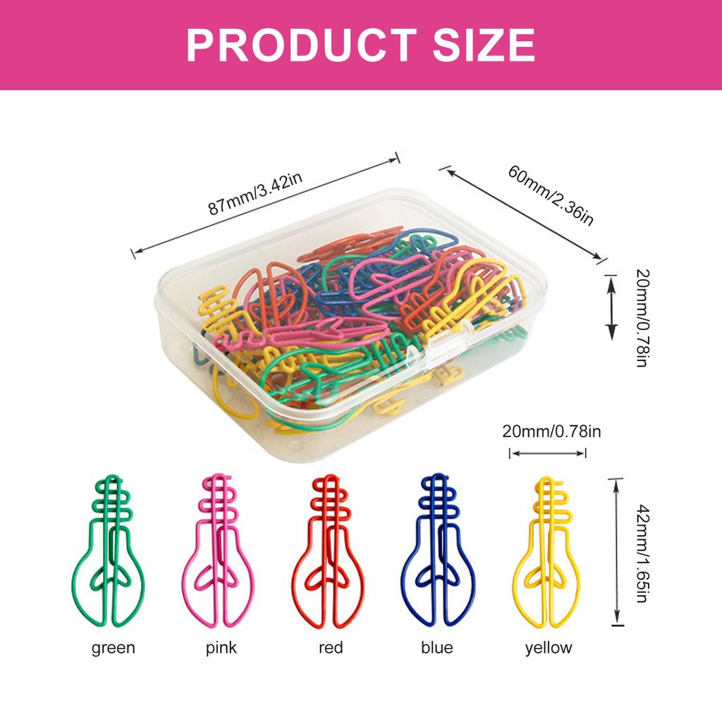 30Pcs Bulb Shape Paper Clip Colorful Paper Clips 42mm Small Metal Paperclips File Clip for Organizing File Paper Photo