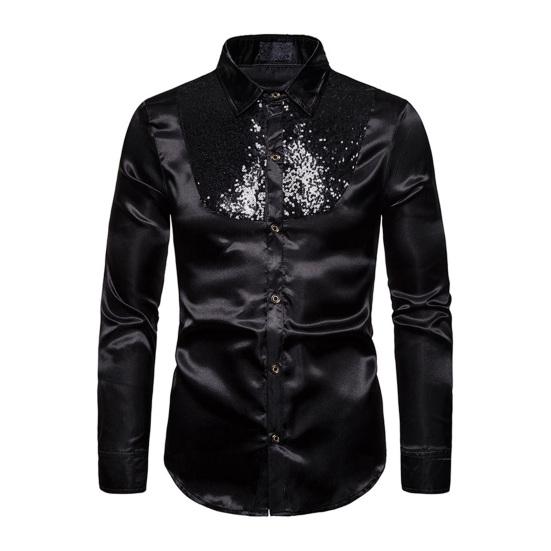 Men Retro Glossy Shirt Lapel Button-up Shirt with Sequins Vintage Formal Shirt for Disco Bars Nightclubs Parties