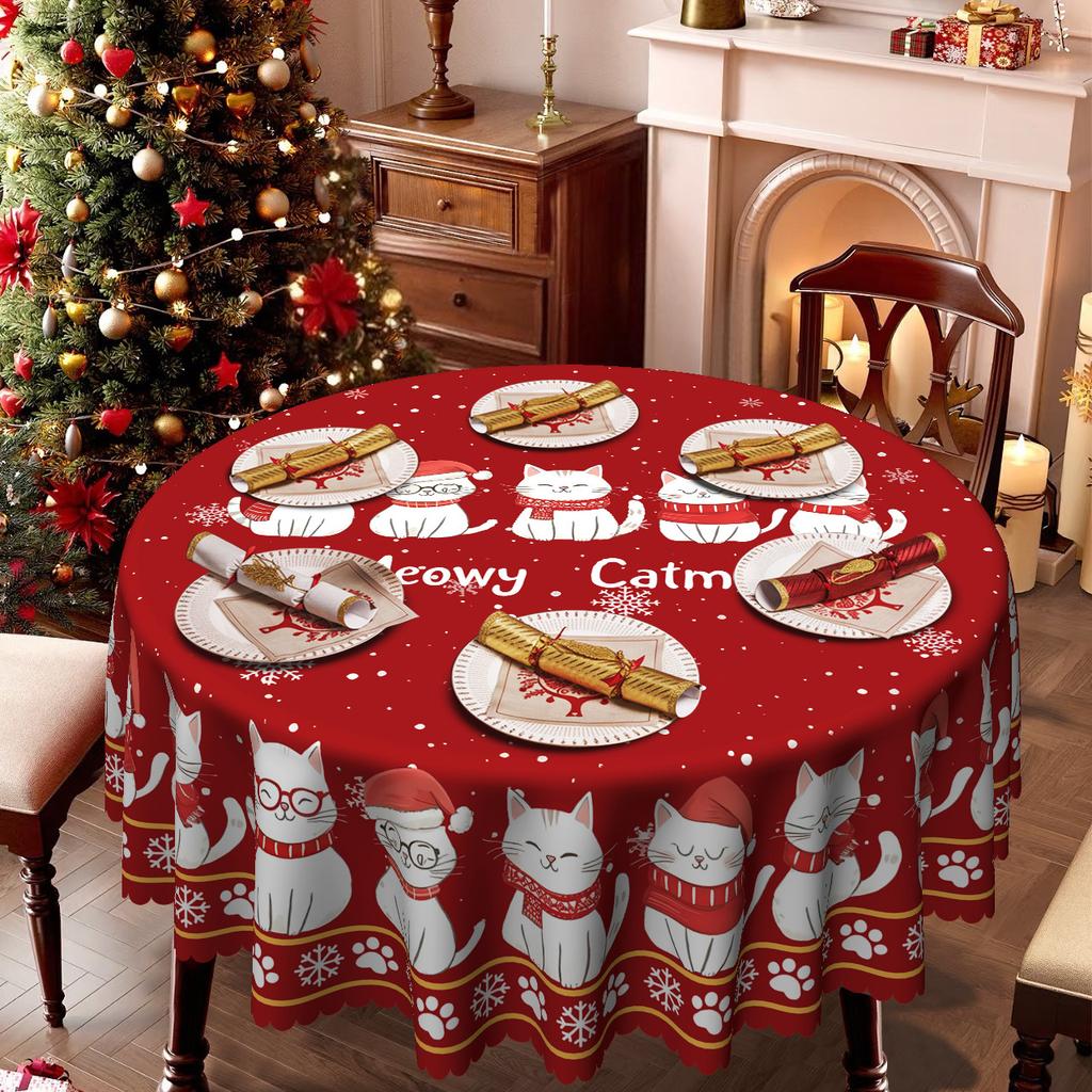 Christmas Cat Pattern Tablecloth, Round Table Square Table Cover Towel, Waterproof And Oil-Proof Dining Table Cloth, Coffee Table Dining Set