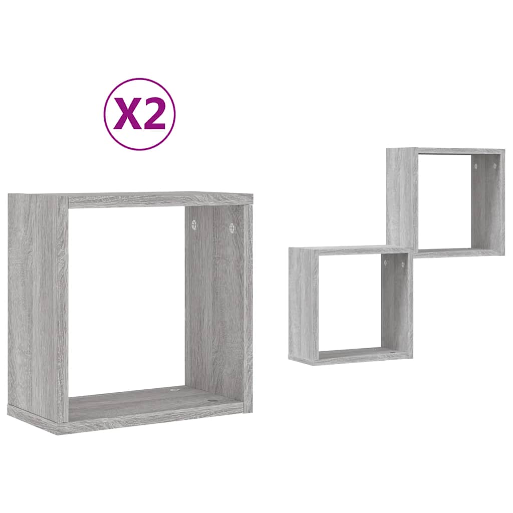 Cube Shelves 2 pcs Grey Sonoma 30 x 15 x 30 cm