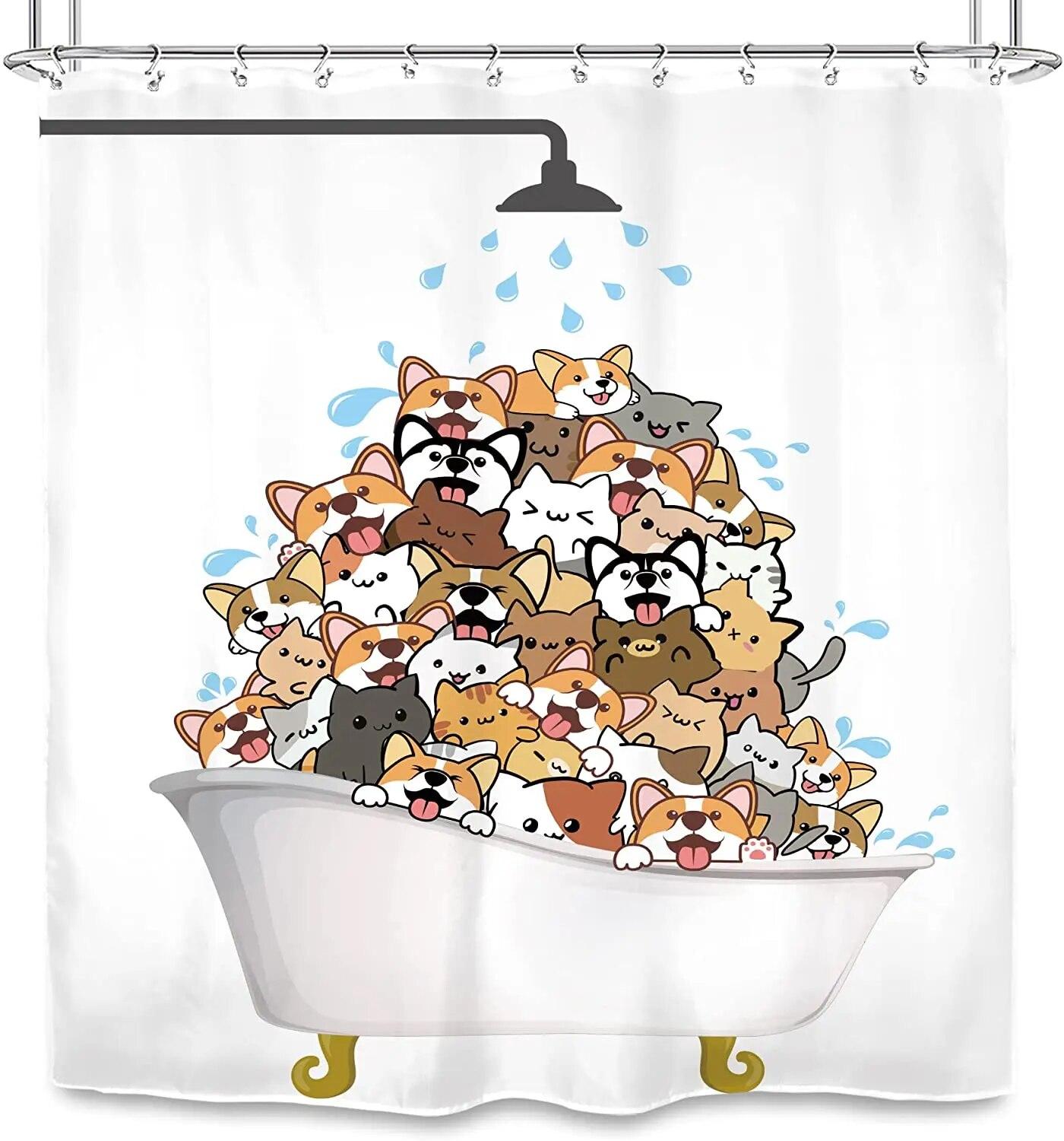 

Румяно-розовые, серые и белые тканевые занавески для ванной комнаты, серия «Акварельные цветы» 90x180cm