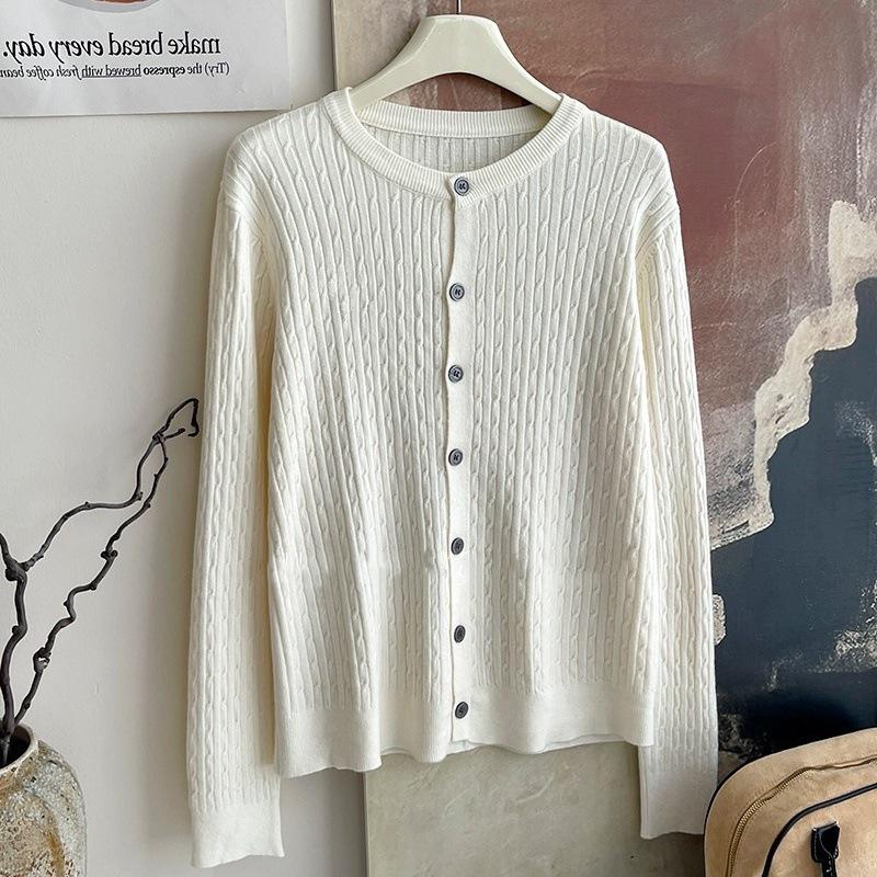 

Core-spun yarn twist soft waxy knitted cardigan top women s autumn and winter new casual sweater long-sleeved jacket top One Size абрикосовый