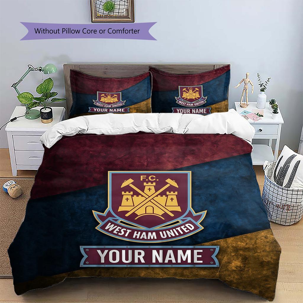 Custom Name West Ham United2 Pattern Bedding Quilt Set Home Decoration Gift (1 * duvet cover + 2 * pillowcase without core)