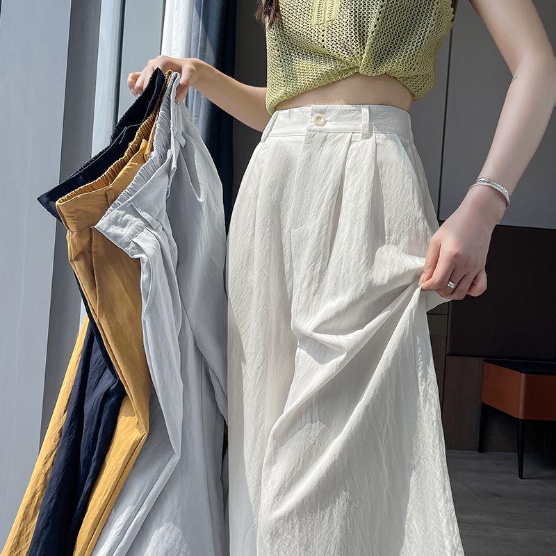 Ice Silk Cotton Hollow Wide-Leg High-Waisted Slimming Straight-Leg Pants for Women - 2026 Spring/Summer Collection