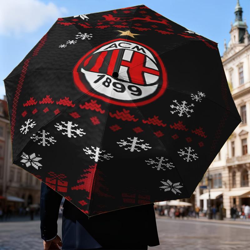 1PC Ac Milan Printed Umbrella Folding umbrella, automatic umbrella 8-Frame for Travel, camping Fan gifts Christmas Gifts