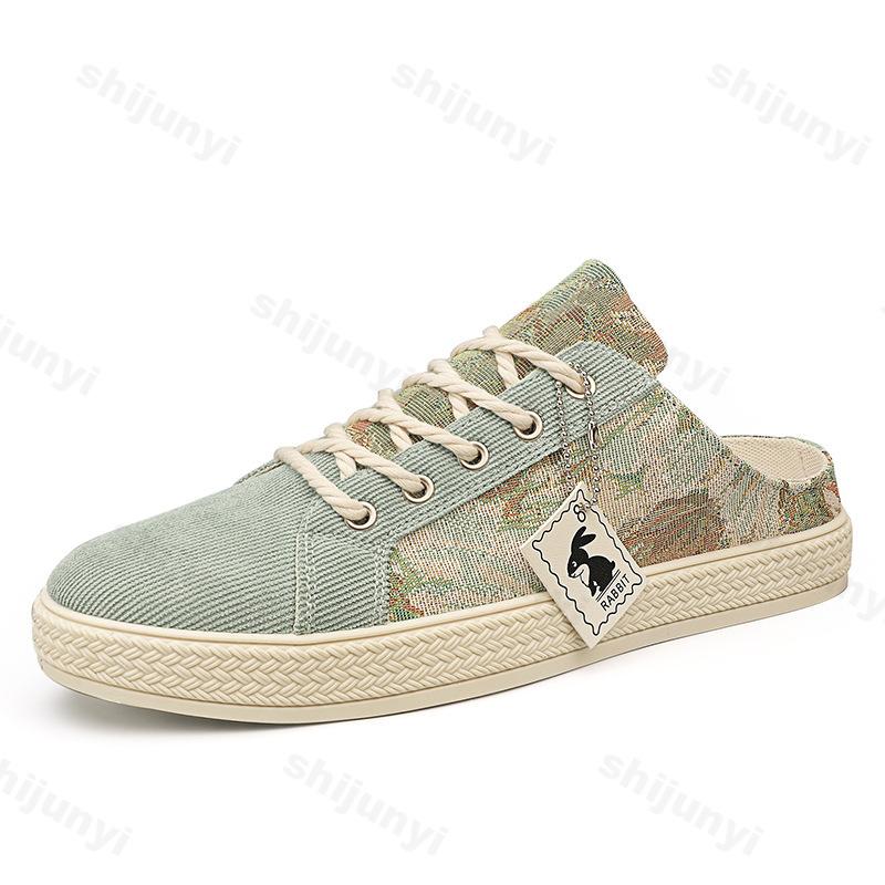 Fashion Men's Canvas Slippers Half Slippers 2025 Summer New Outdoor Anti-slip Breathable Fashion Male Casual Slippers Party Sandals