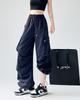 HIMATI Cargo Long Wide Leg Cargo Pants with Loose Hip Hop Stylish Bottoms Navy Size M Women's Pants, Pants, Pockets, Fit, Dance, - -