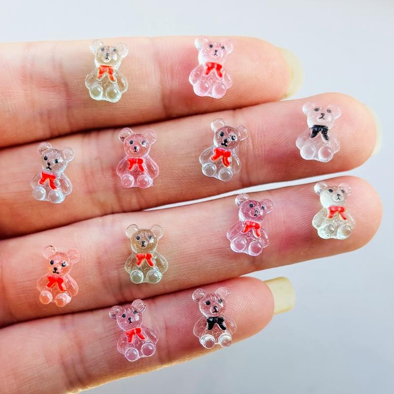 55 Pieces Of Mixed Nail Art Resin Mini Cartoon Bow Bear Rhinestone Diy Nail Craft Decoration Jewelry A37