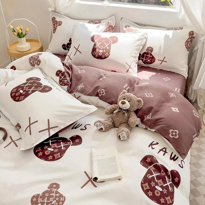 Thickened Skin-friendly Cotton Sheets Four-piece Quilt Cover Twill Sheets Cartoon Dormitory Three-piece Set