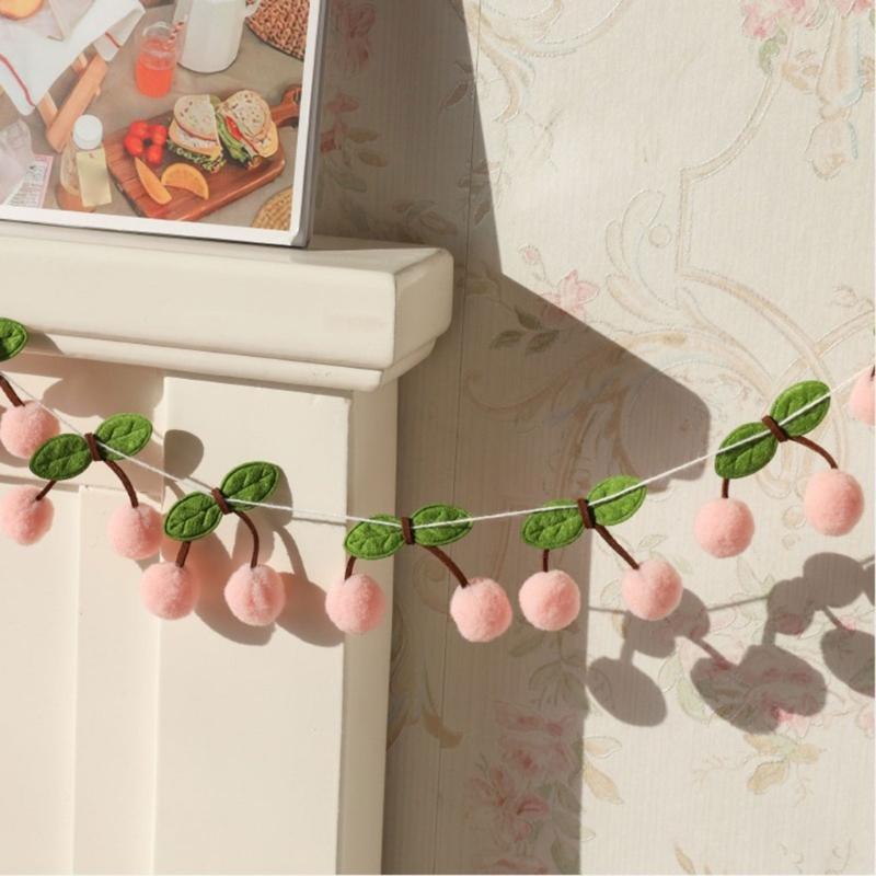 Festive Cherry Felt Balls String Lights Suitable for Photo Backdrops, Restaurants, Offices, Shops for Kid Room, Shower